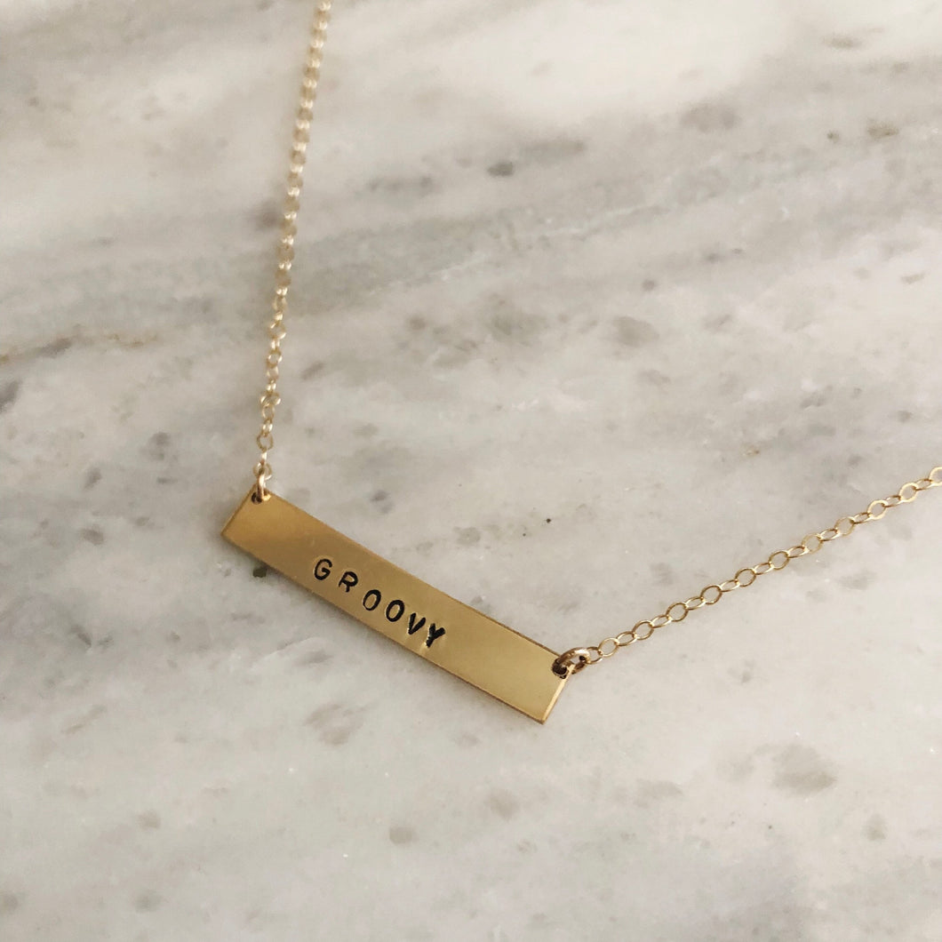 Custom Handstamped Name Plate Necklace in 14k Gold