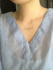 Custom Handstamped Name Plate Necklace in 14k Gold